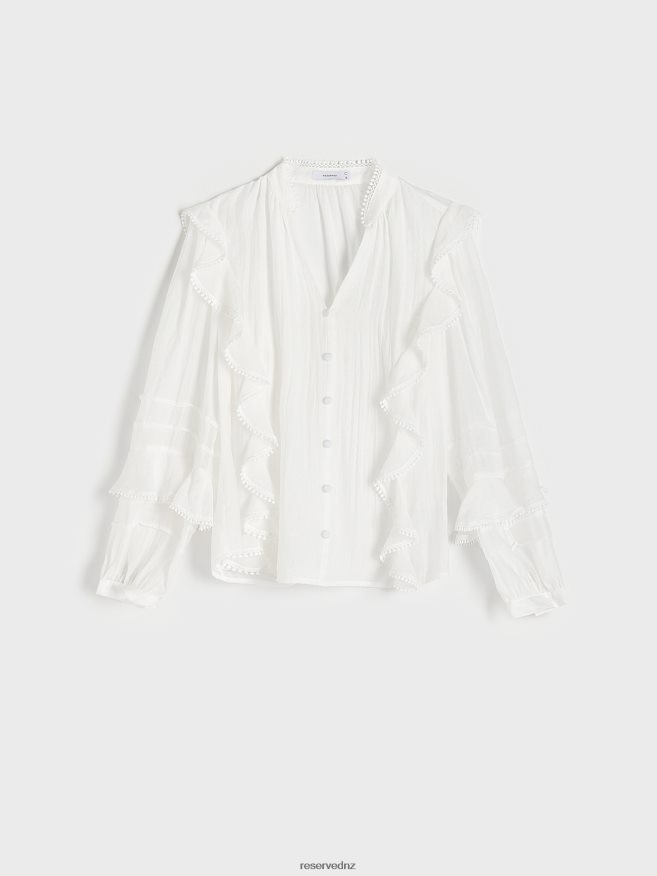Reserved Women Shirt With Frill Detail P6H08T200 Apparel Cream