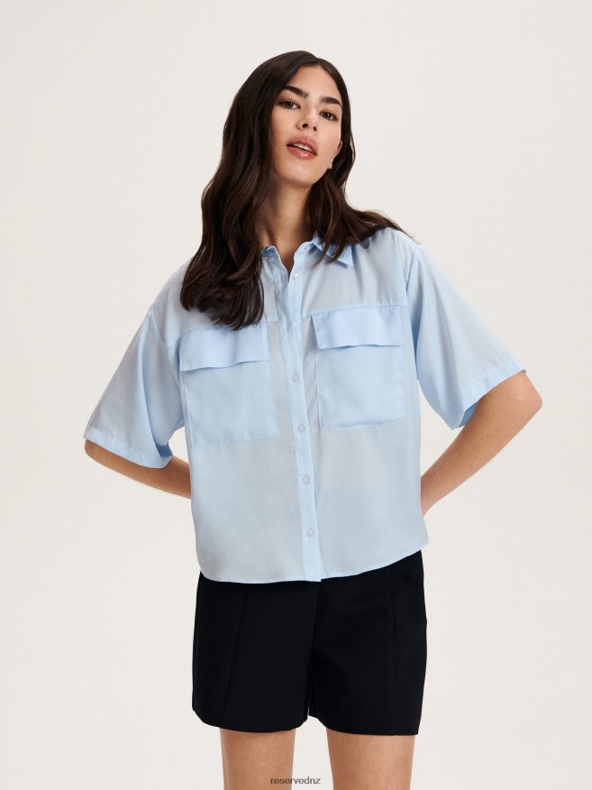 Reserved Women Short Sleeve Shirt P6H08T344 Apparel Pale Blue