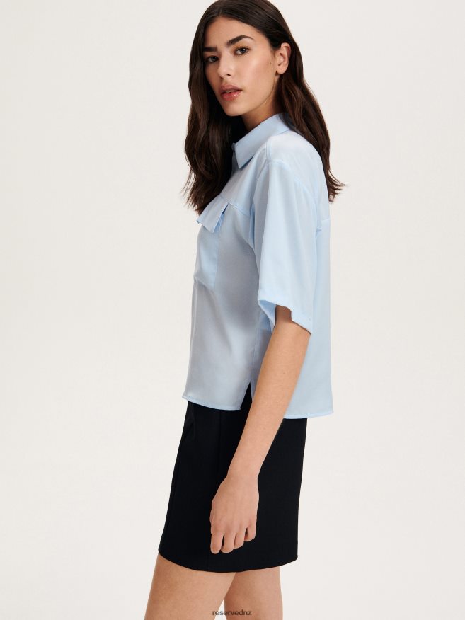 Reserved Women Short Sleeve Shirt P6H08T344 Apparel Pale Blue