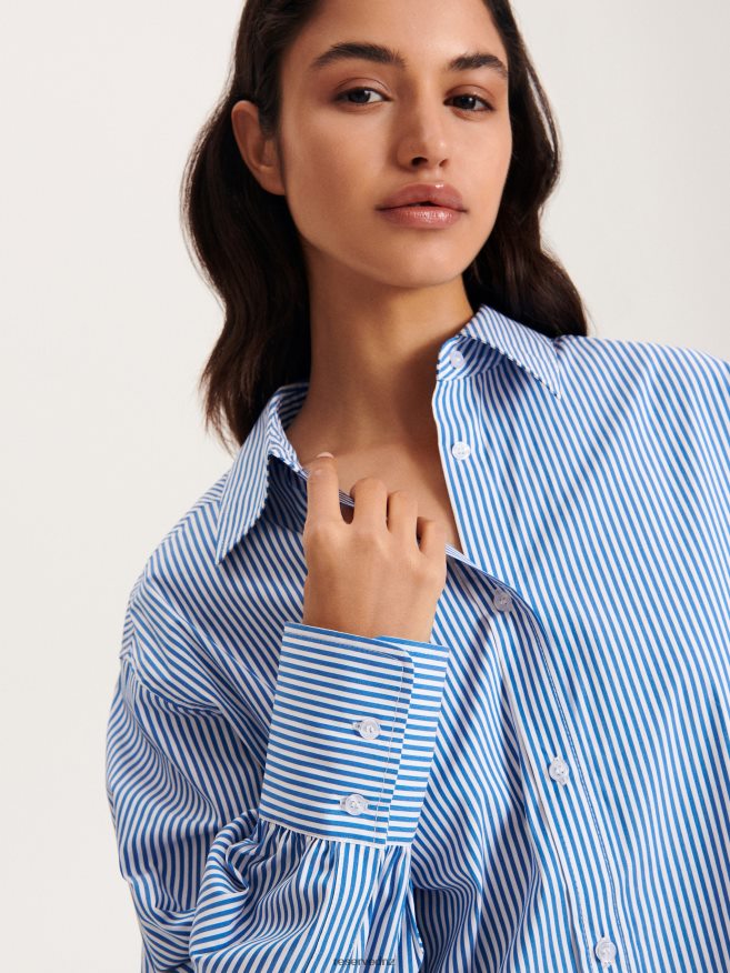 Reserved Women Stripe Cotton Shirt P6H08T286 Apparel Navy