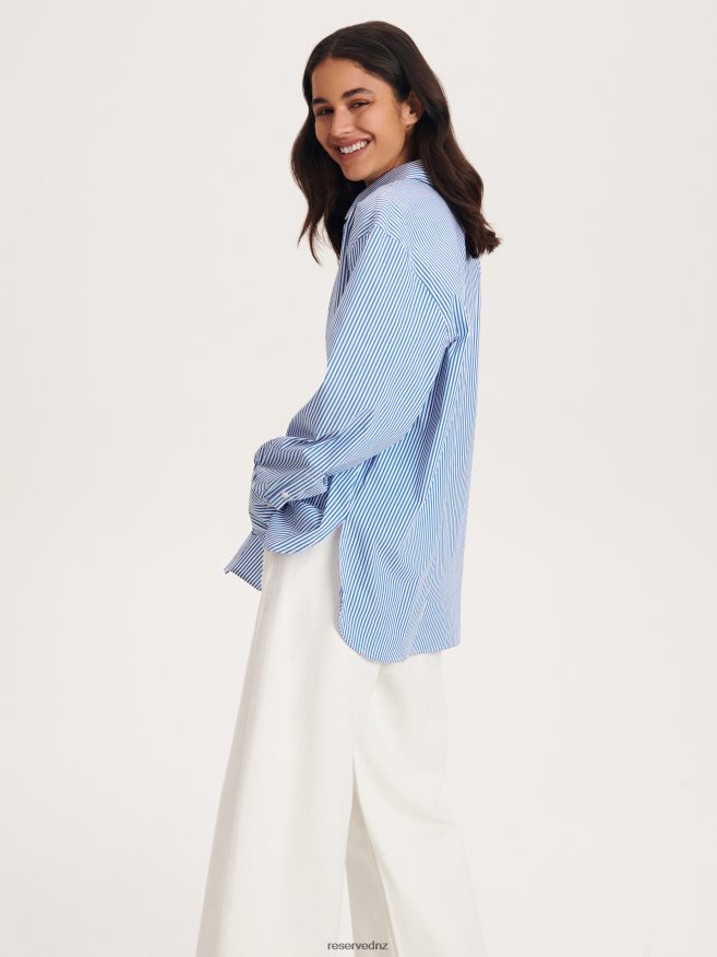 Reserved Women Stripe Cotton Shirt P6H08T286 Apparel Navy