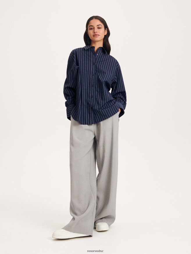 Reserved Women Stripe Cotton Shirt P6H08T40 Apparel Indigo