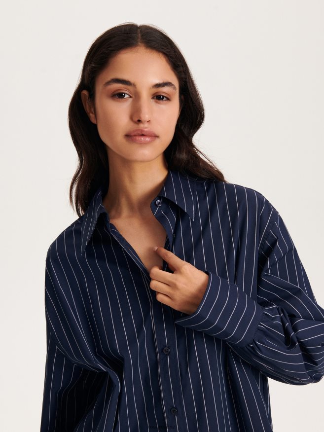 Reserved Women Stripe Cotton Shirt P6H08T40 Apparel Indigo