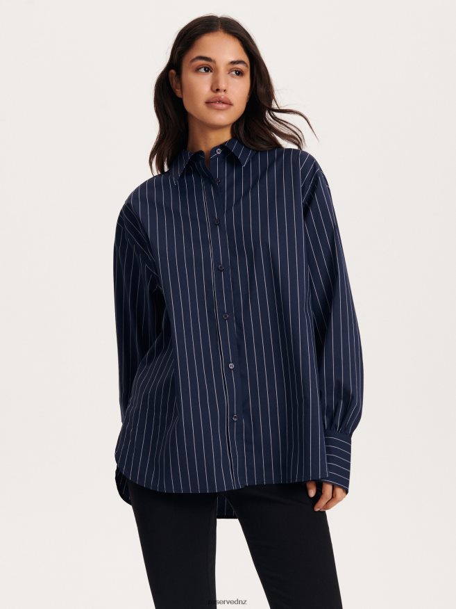 Reserved Women Stripe Cotton Shirt P6H08T40 Apparel Indigo