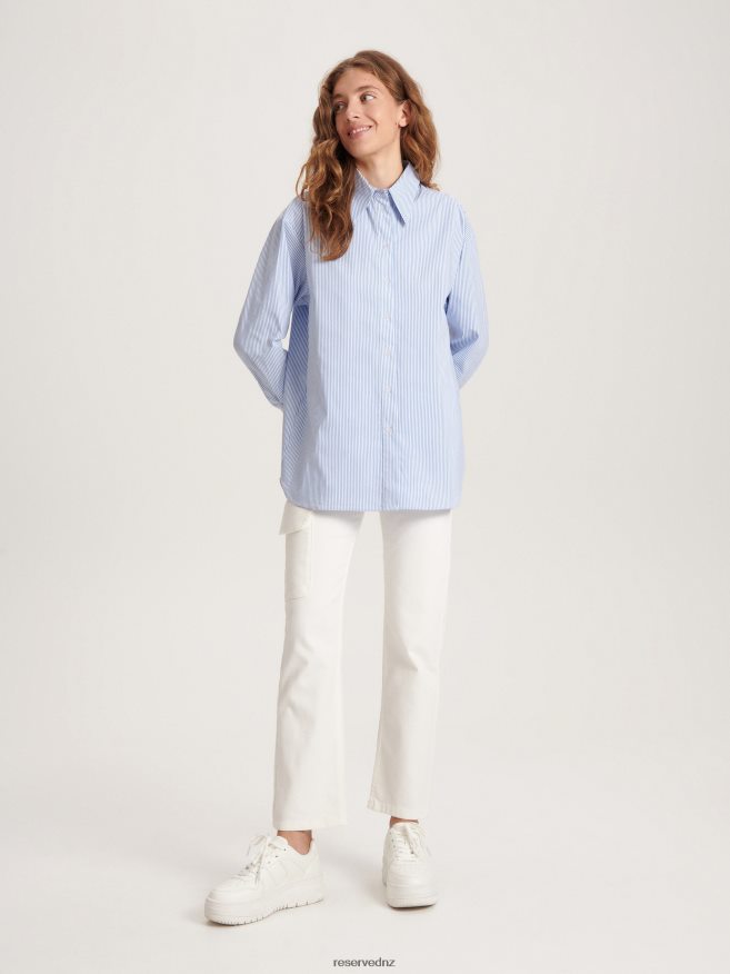Reserved Women Striped Shirt P6H08T165 Apparel Pale Blue