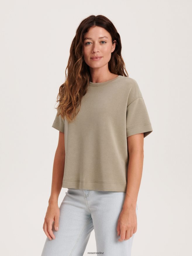 Reserved Women New Regular Fit T-Shirt P6H08T426 Apparel Brownish Green