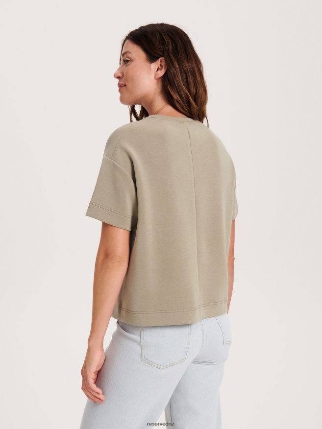 Reserved Women New Regular Fit T-Shirt P6H08T426 Apparel Brownish Green