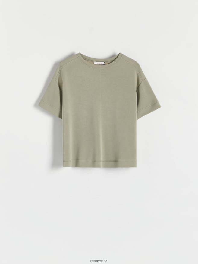 Reserved Women New Regular Fit T-Shirt P6H08T426 Apparel Brownish Green