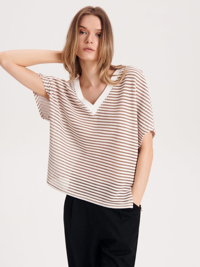 Reserved Women New Regular Fit T-Shirt P6H08T458 Apparel Beige