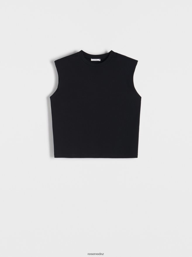 Reserved Women Padded Shoulder T-Shirt P6H08T514 Apparel Black