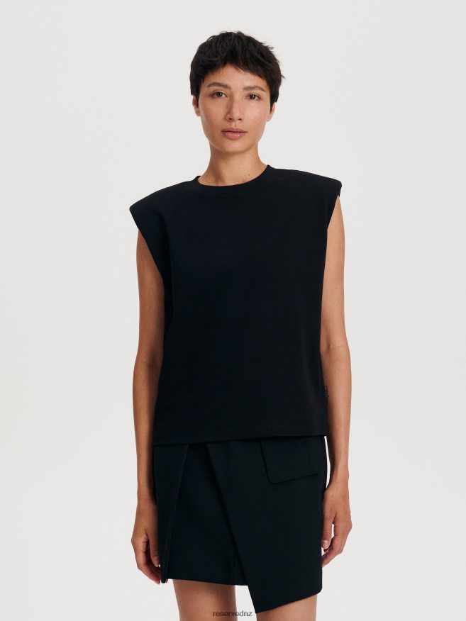 Reserved Women Padded Shoulder T-Shirt P6H08T514 Apparel Black