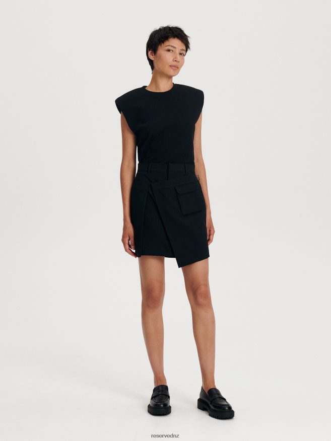 Reserved Women Padded Shoulder T-Shirt P6H08T514 Apparel Black