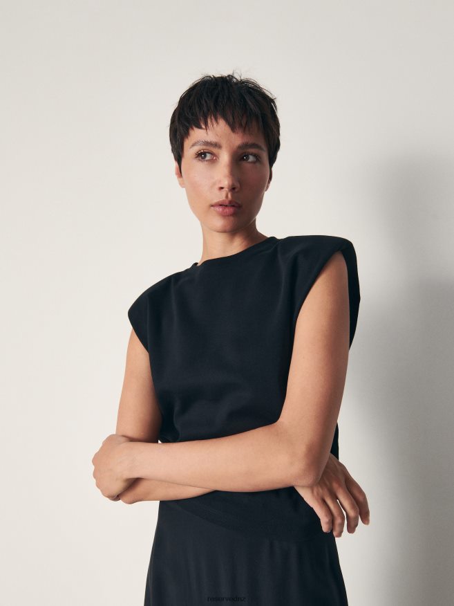 Reserved Women Padded Shoulder T-Shirt P6H08T514 Apparel Black