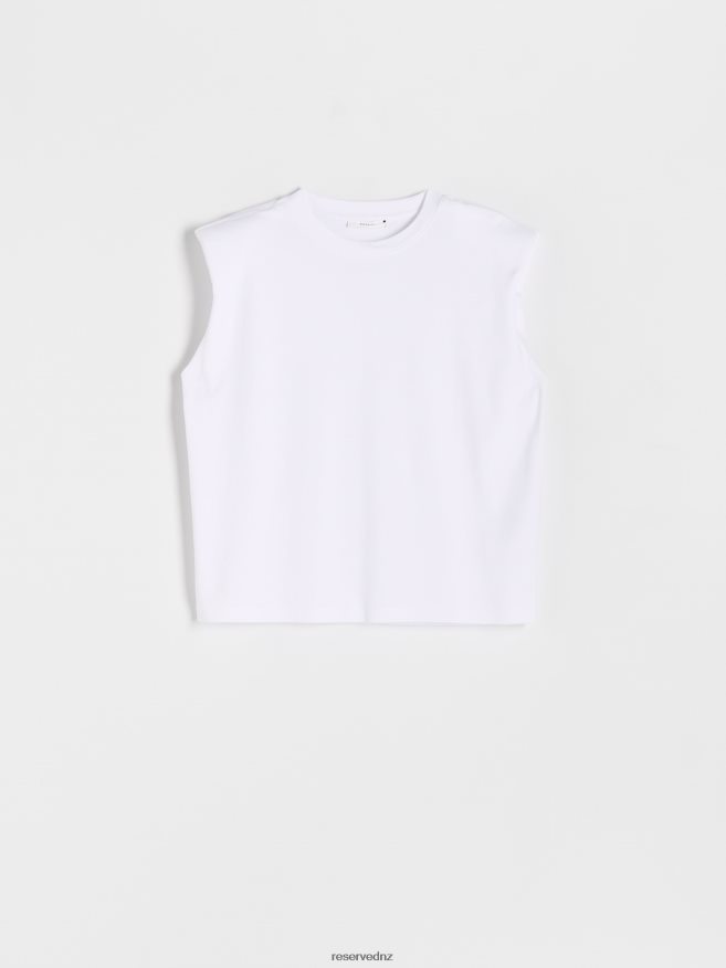 Reserved Women Padded Shoulder T-Shirt P6H08T515 Apparel White