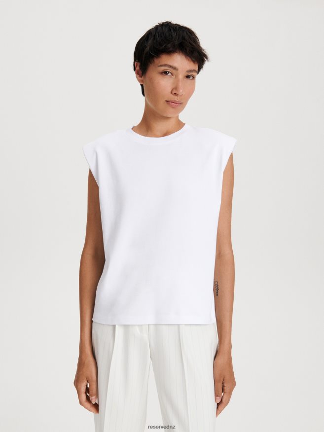 Reserved Women Padded Shoulder T-Shirt P6H08T515 Apparel White