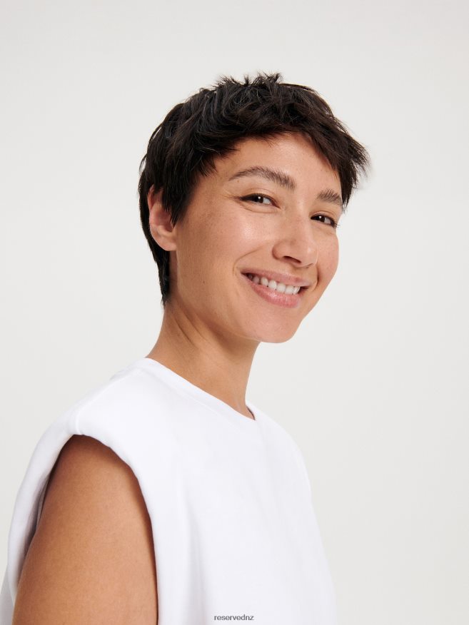 Reserved Women Padded Shoulder T-Shirt P6H08T515 Apparel White