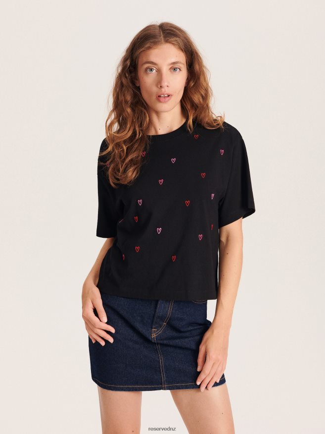 Reserved Women Regular Fit T-Shirt With Embroidery P6H08T415 Apparel Black
