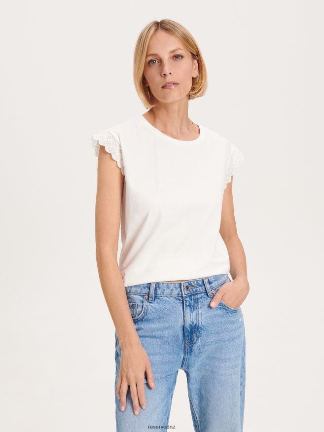 Reserved Women Regular Fit T-Shirt With Ruffle Details P6H08T483 Apparel White