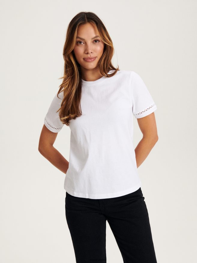 Reserved Women T-Shirt With Decorative Sleeve P6H08T416 Apparel White