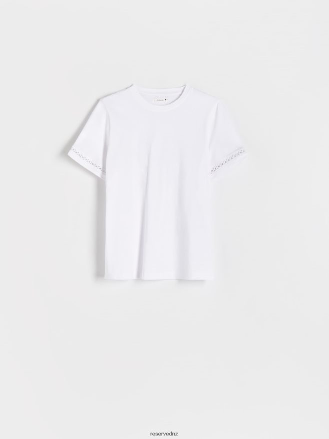 Reserved Women T-Shirt With Decorative Sleeve P6H08T416 Apparel White