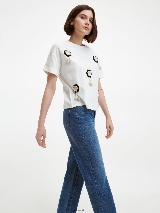 Reserved Women T-Shirt With Embroidered Pattern P6H08T454 Apparel White