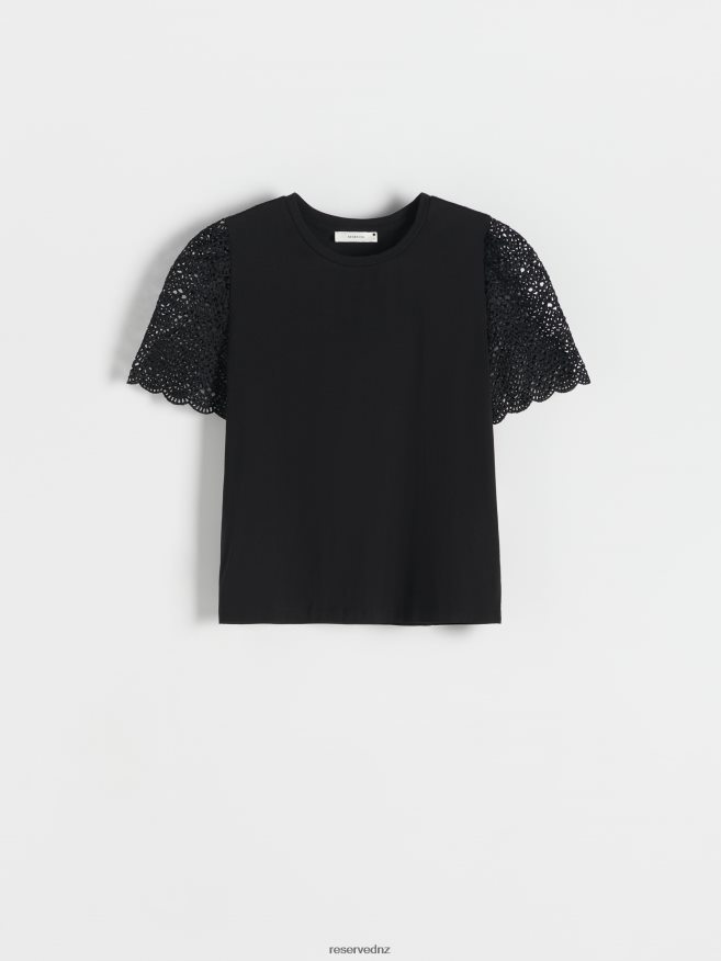 Reserved Women T-Shirt With Ladder Inserts P6H08T453 Apparel Black