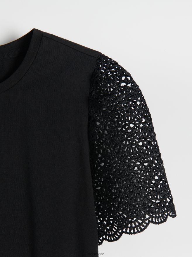 Reserved Women T-Shirt With Ladder Inserts P6H08T453 Apparel Black