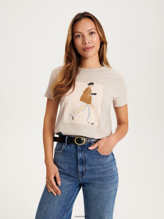 Reserved Women T-Shirt With Print P6H08T369 Apparel Beige