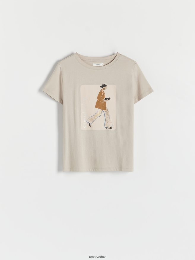 Reserved Women T-Shirt With Print P6H08T369 Apparel Beige