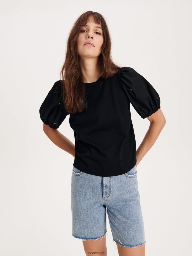 Reserved Women T-Shirt With Puff Sleeves P6H08T379 Apparel Black