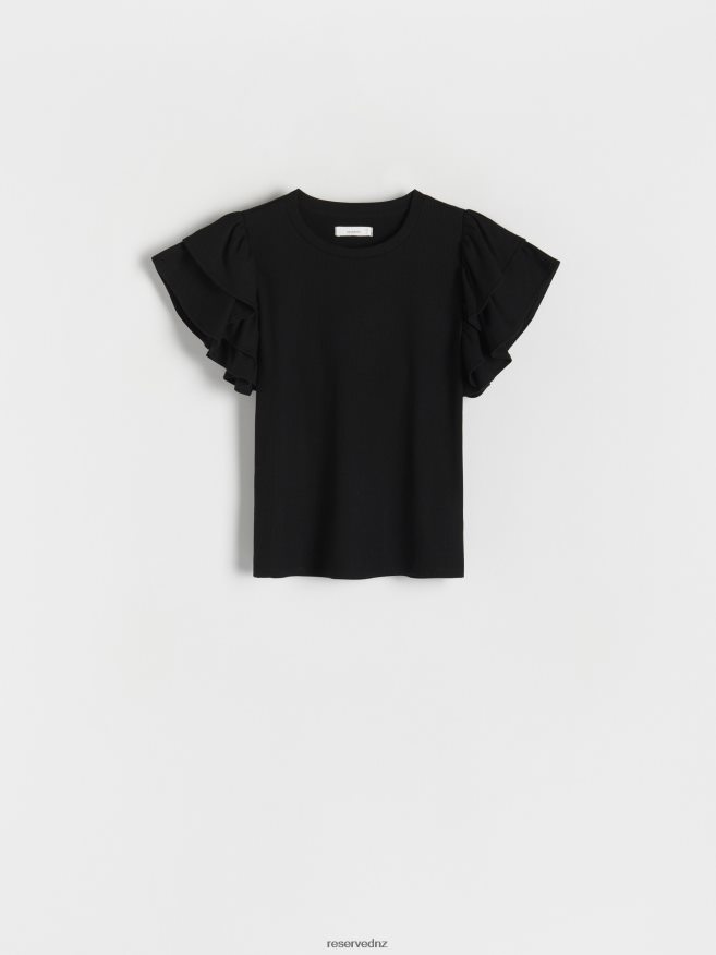 Reserved Women T-Shirt With Ruffle Details P6H08T404 Apparel Black