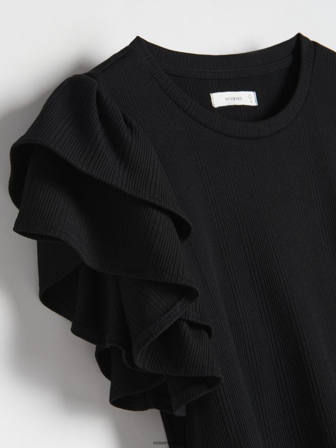 Reserved Women T-Shirt With Ruffle Details P6H08T404 Apparel Black