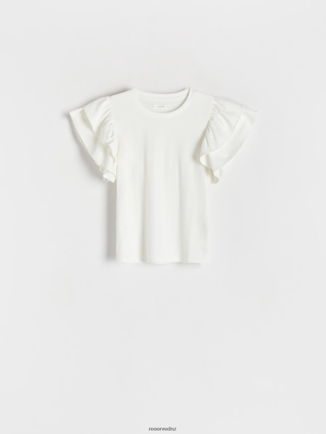 Reserved Women T-Shirt With Ruffle Details P6H08T413 Apparel Cream