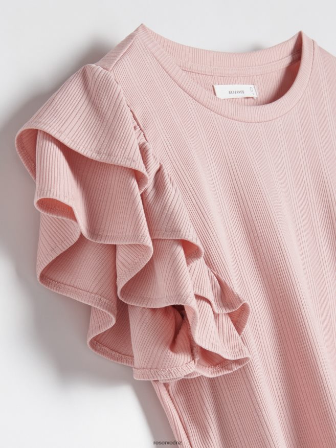 Reserved Women T-Shirt With Ruffle Details P6H08T444 Apparel Pastel Pink