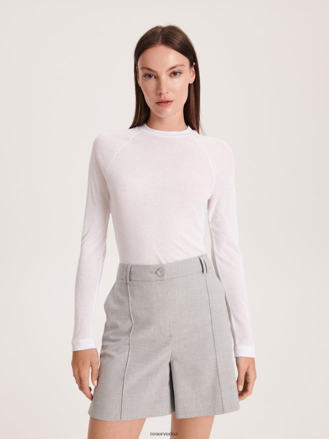 Reserved Women Viscose Rich Long Sleeve T-Shirt P6H08T380 Apparel White