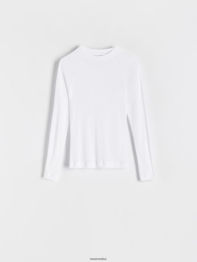 Reserved Women Viscose Rich Long Sleeve T-Shirt P6H08T380 Apparel White