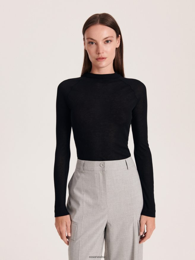 Reserved Women Viscose Rich Long Sleeve T-Shirt P6H08T414 Apparel Black